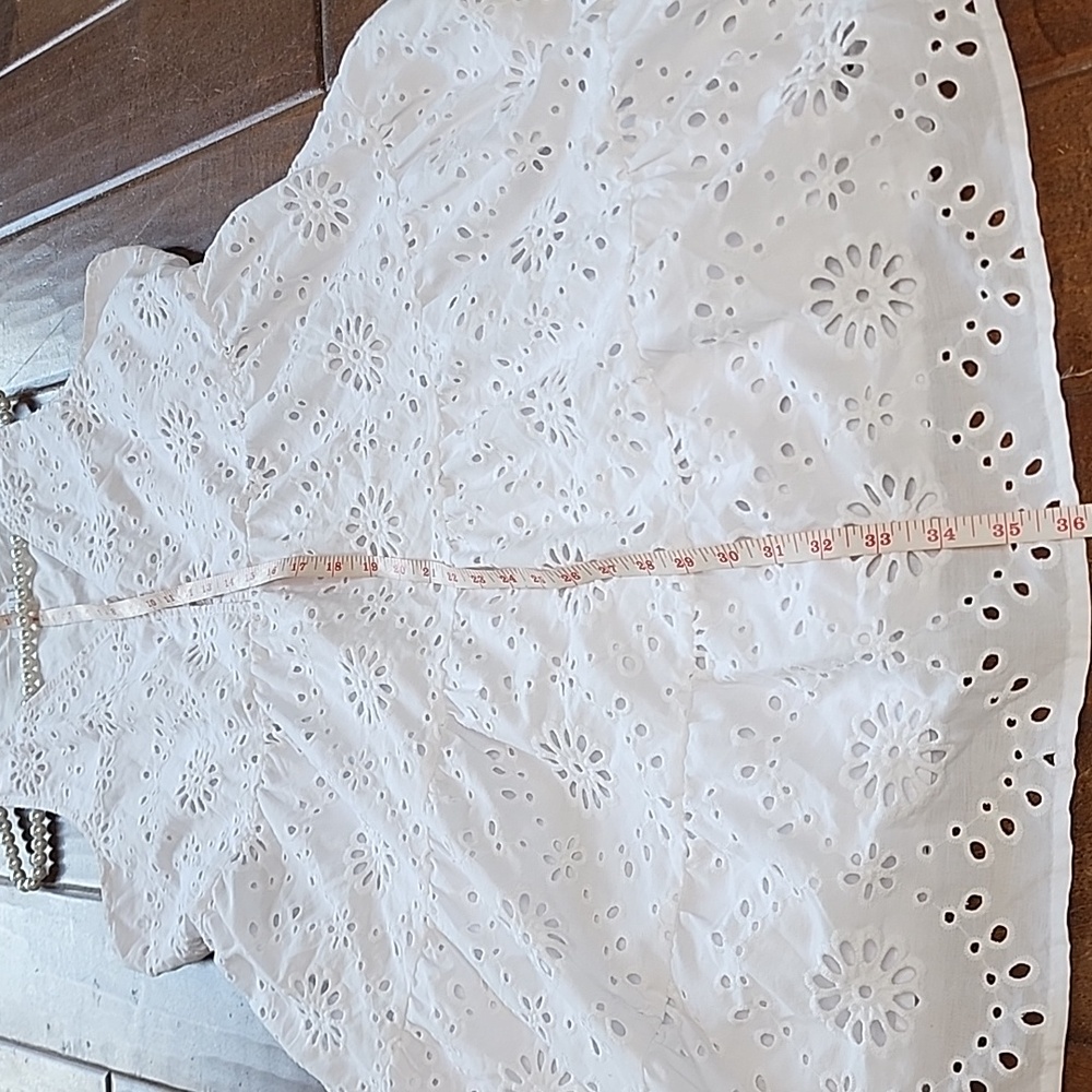 Time And True Womens Sleevless Cotton Blend Tiered Eyelet White Mini Dress - Picture 7 of 12